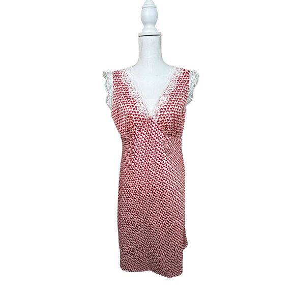 NWT Simple Retro Heart Print Slip Dress Romantic Feminine Midi M - Picture 2 of 10